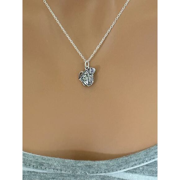 SOLF Sterling Silver Butterfly Charm Necklace, Silver 3D Butterfly Charm Necklac - Picture 4 of 5